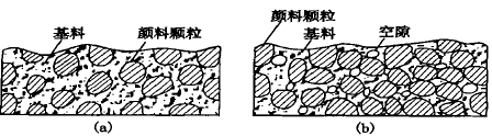 两种PVC 时涂膜中颜料颗粒的分散情况