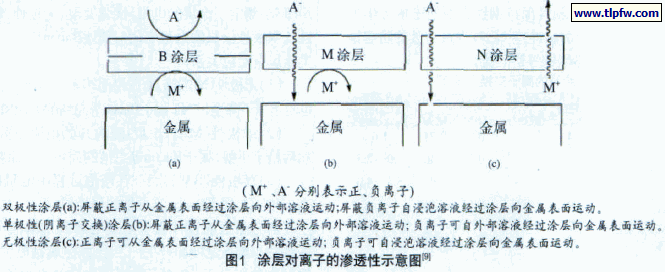 涂层对离子的渗透性示意图