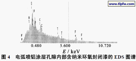 电弧喷铝涂层孔隙内部含纳米环氧封闭漆的EDS 图谱