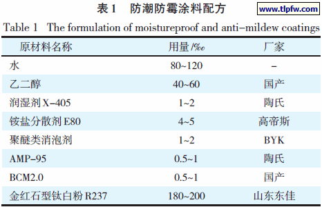 防潮防霉涂料配方