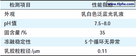 表1 水性氨酯油乳液的性能指标