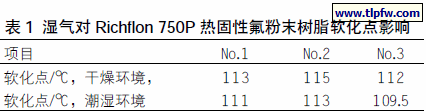 湿气对Richflon 750P 热固性氟粉末树脂软化点影响