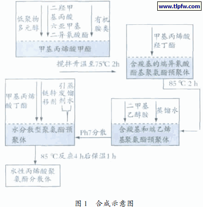 水性丙烯酸聚氨酯分散体的合成示意图