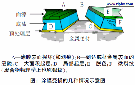 涂膜受损的几种情况示意图
