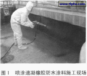 图1 喷涂速凝橡胶防水涂料施工现场