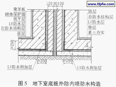 图5 地下室底板外防内喷防水构造