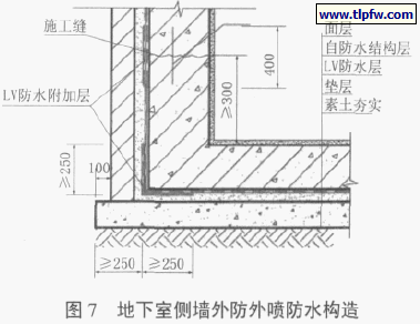 图7 地下室侧墙外防外喷防水构造