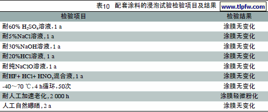 配套涂料的浸泡试验检验项目及结果