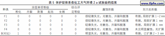 保护层体系在化工大气环境2 a 试验后的结果