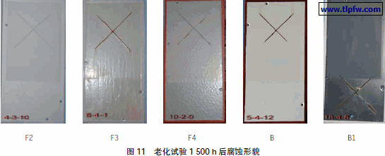 老化试验1 500 h 后腐蚀形貌