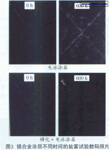 镁合金涂层不同时间的盐雾试验数码照片