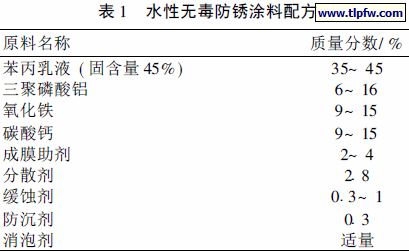 水性无毒防锈涂料配方