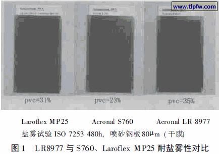 LR8977 与S760、Laroflex MP25 耐盐雾性对比