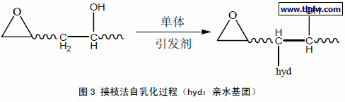 接枝法自乳化过程（hyd：亲水基团）