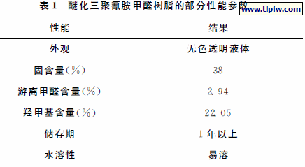 醚化三聚氰胺甲醛树脂的部分性能参数