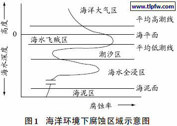 海洋环境下腐蚀区域示意图