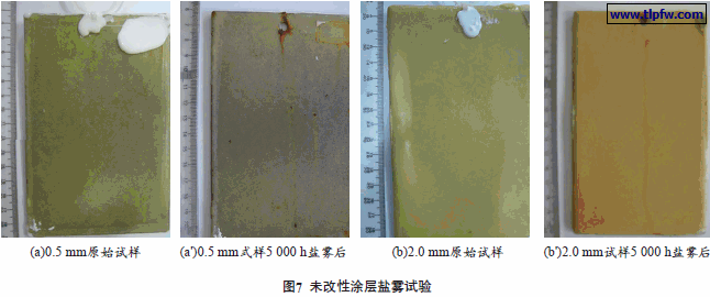 未改性涂层盐雾试验