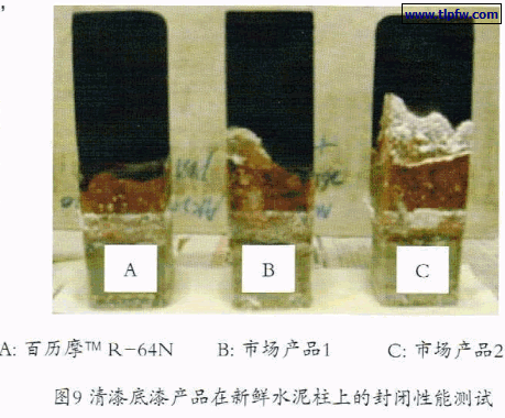 清漆底漆产品在新鲜水泥柱上的封闭性能测试