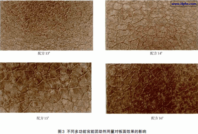 不同多功能官能团助剂用量对板面效果的影响