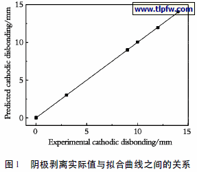 阴极剥离实际值与拟合曲线之间的关系
