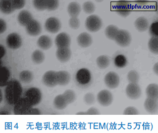 无皂乳液乳胶粒TEM(放大5 万倍)