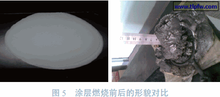 涂层燃烧前后的形貌对比