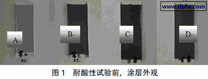 耐酸性试验前,涂层外观