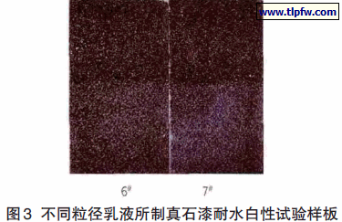 不同粒径乳液所制真石漆耐水白性试验样板