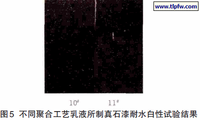 不同聚合工艺乳液所制真石漆耐水白性试验结果