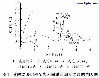 某防锈漆阴极剥离不同试验周期涂层的EIS 图