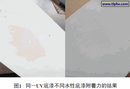 同一UV底漆不同水性底漆附着力的结果