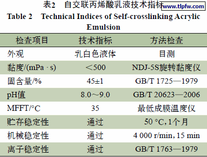 自交联丙烯酸乳液技术指标