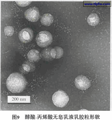 　醇酸-丙烯酸无皂乳液乳胶粒形貌